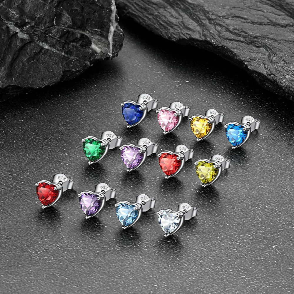 Silver Heart Birthstone Stud Earrings for Women sold by FaithHeart product image thumbnail 5