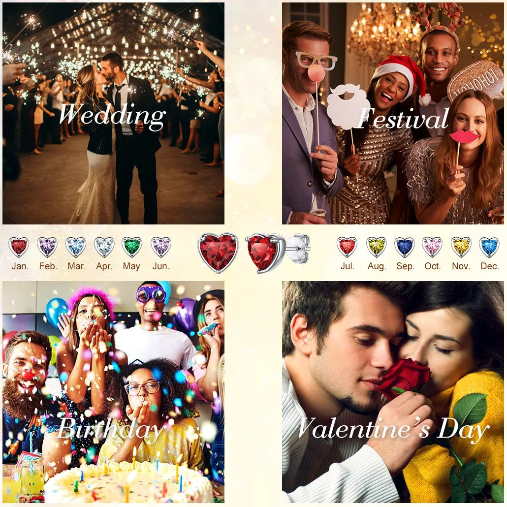 Silver Heart Birthstone Stud Earrings for Women sold by FaithHeart product image thumbnail 3