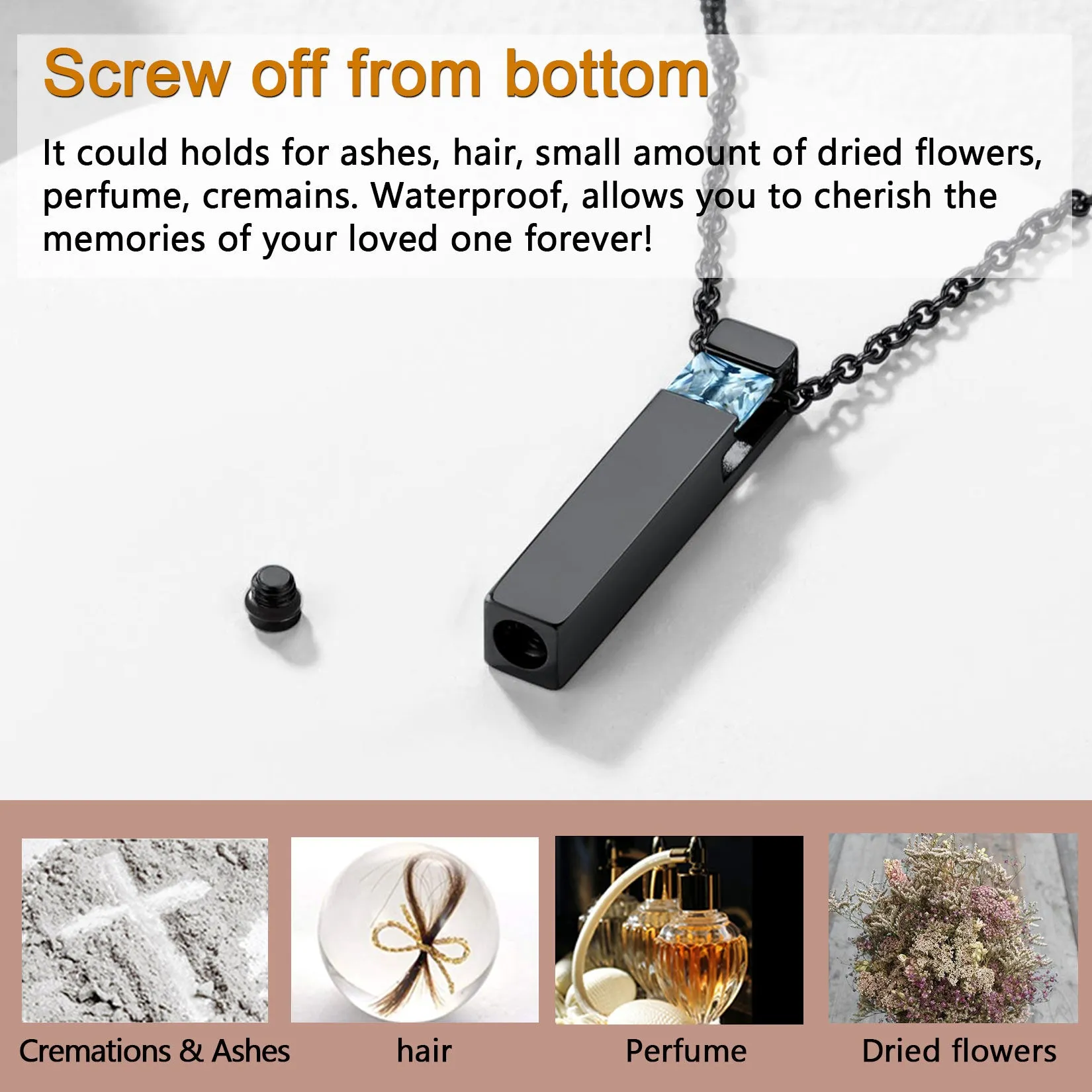 Custom Birthstone Bar Urn Cremation Necklace for Ashes Memorial Keepsakes Pendant sold by FaithHeart product image thumbnail 5