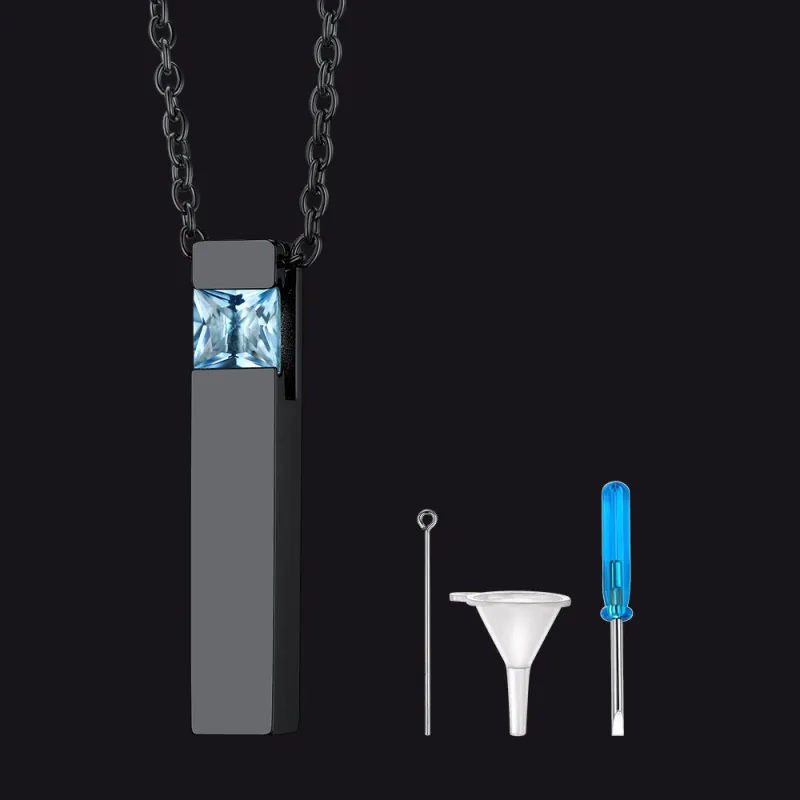 Custom Birthstone Bar Urn Cremation Necklace for Ashes Memorial Keepsakes Pendant sold by FaithHeart