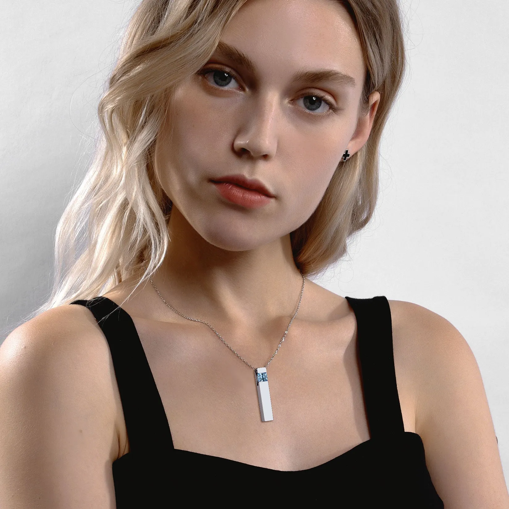 Custom Birthstone Bar Urn Cremation Necklace for Ashes Memorial Keepsakes Pendant sold by FaithHeart product image thumbnail 2