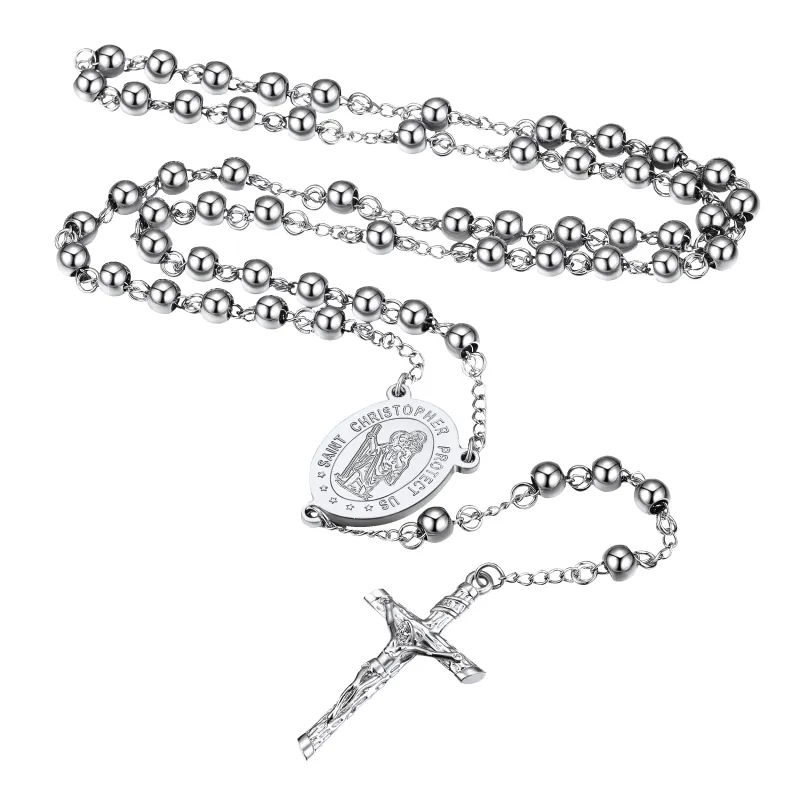 Rosary Beads Cross Necklace of Saint Christopher sold by FaithHeart