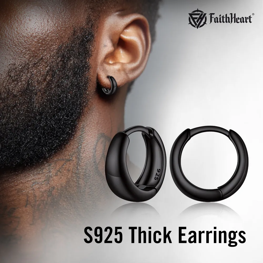 Simple Sterling Silver Thick Huggie Hoop Earrings for Men sold by FaithHeart product image thumbnail 2