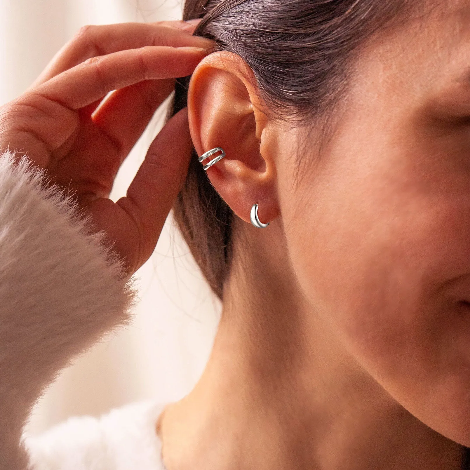 Simple Sterling Silver Thick Huggie Hoop Earrings for Men sold by FaithHeart product image thumbnail 4