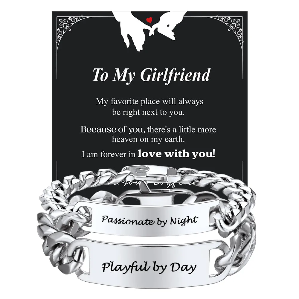 Engraving Nameplate Cuban Link Chain Bracelet for Couple Men Women sold by FaithHeart