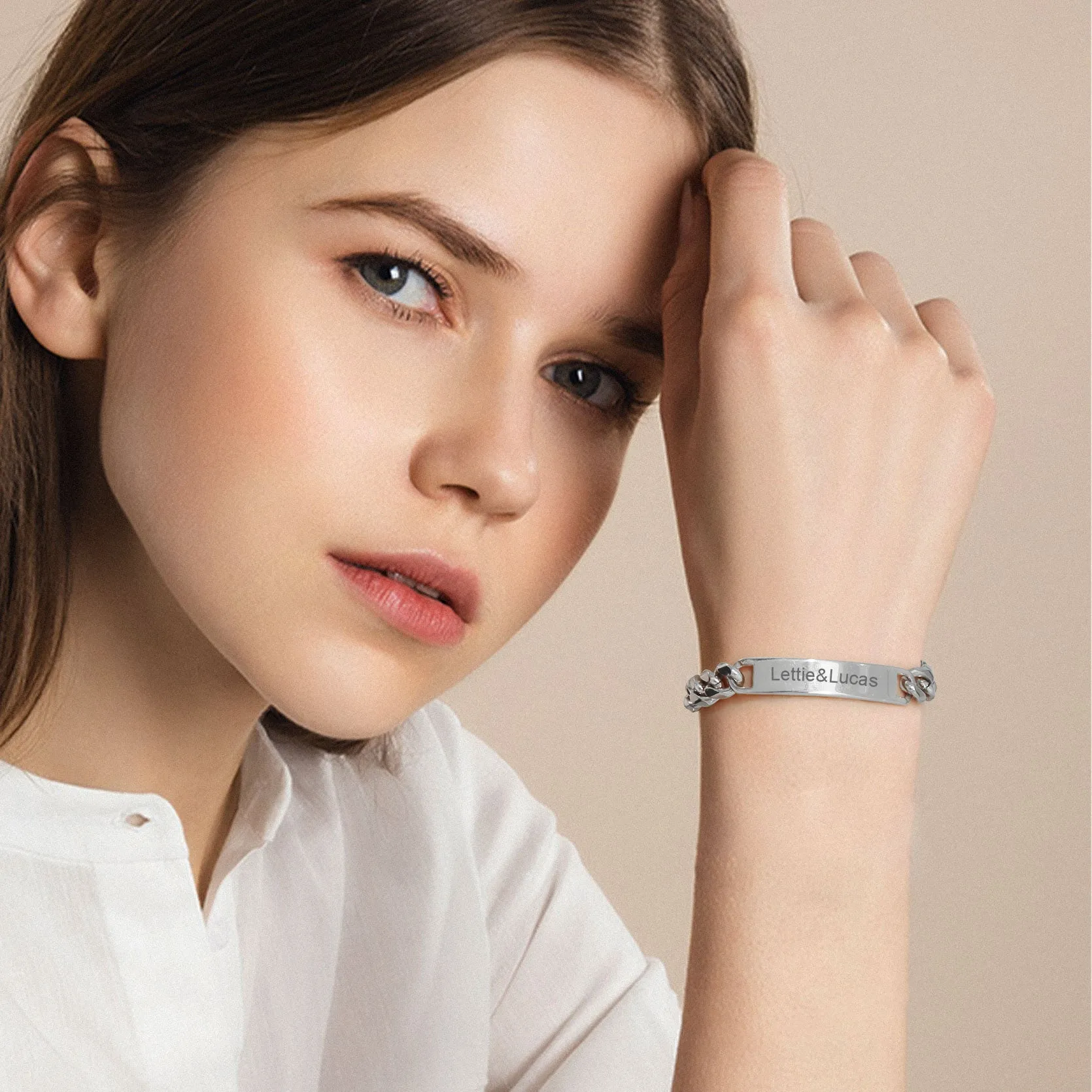 Engraving Nameplate Cuban Link Chain Bracelet for Couple Men Women sold by FaithHeart product image thumbnail 3