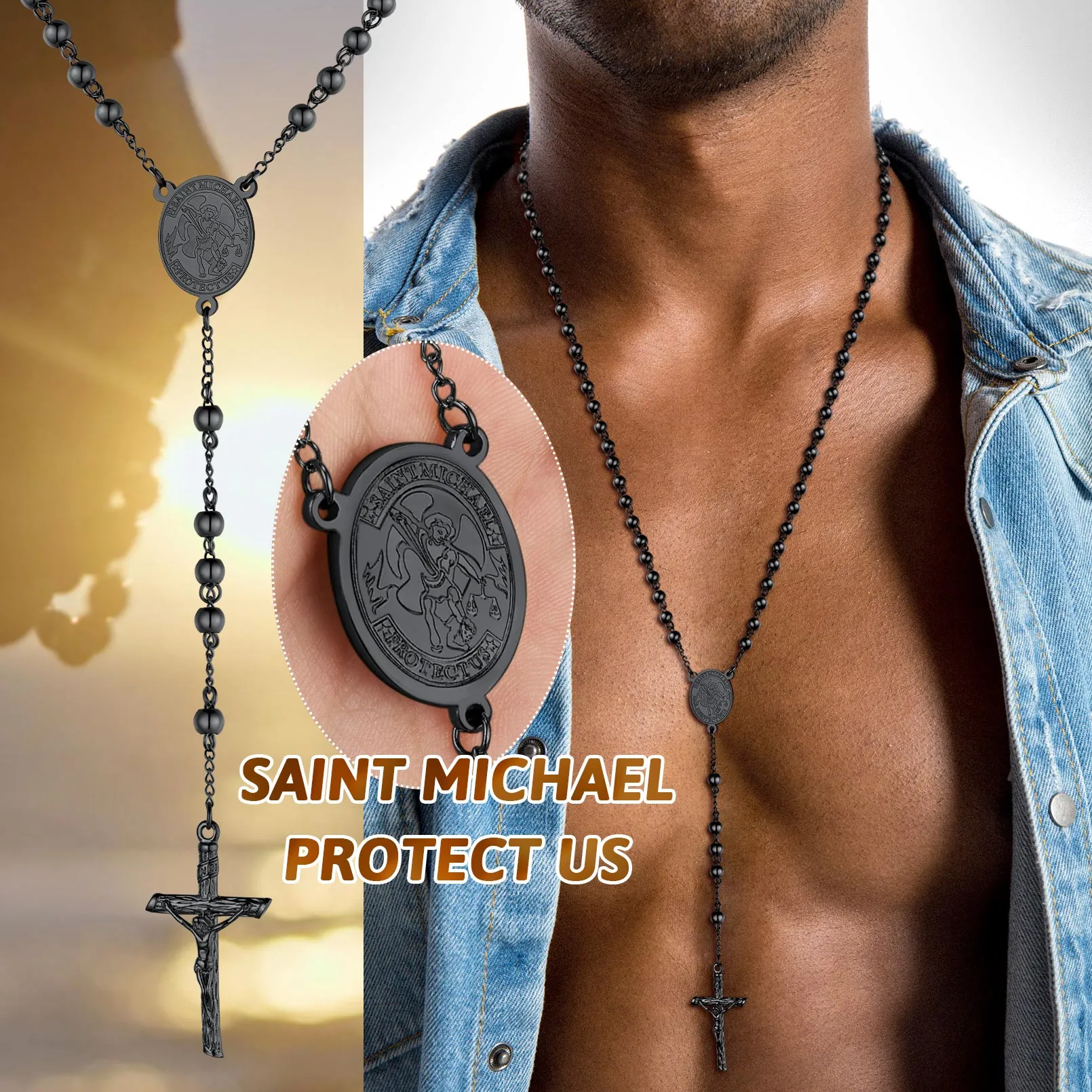 Catholic St. Michael Rosary Bead Necklace sold by FaithHeart product image thumbnail 4