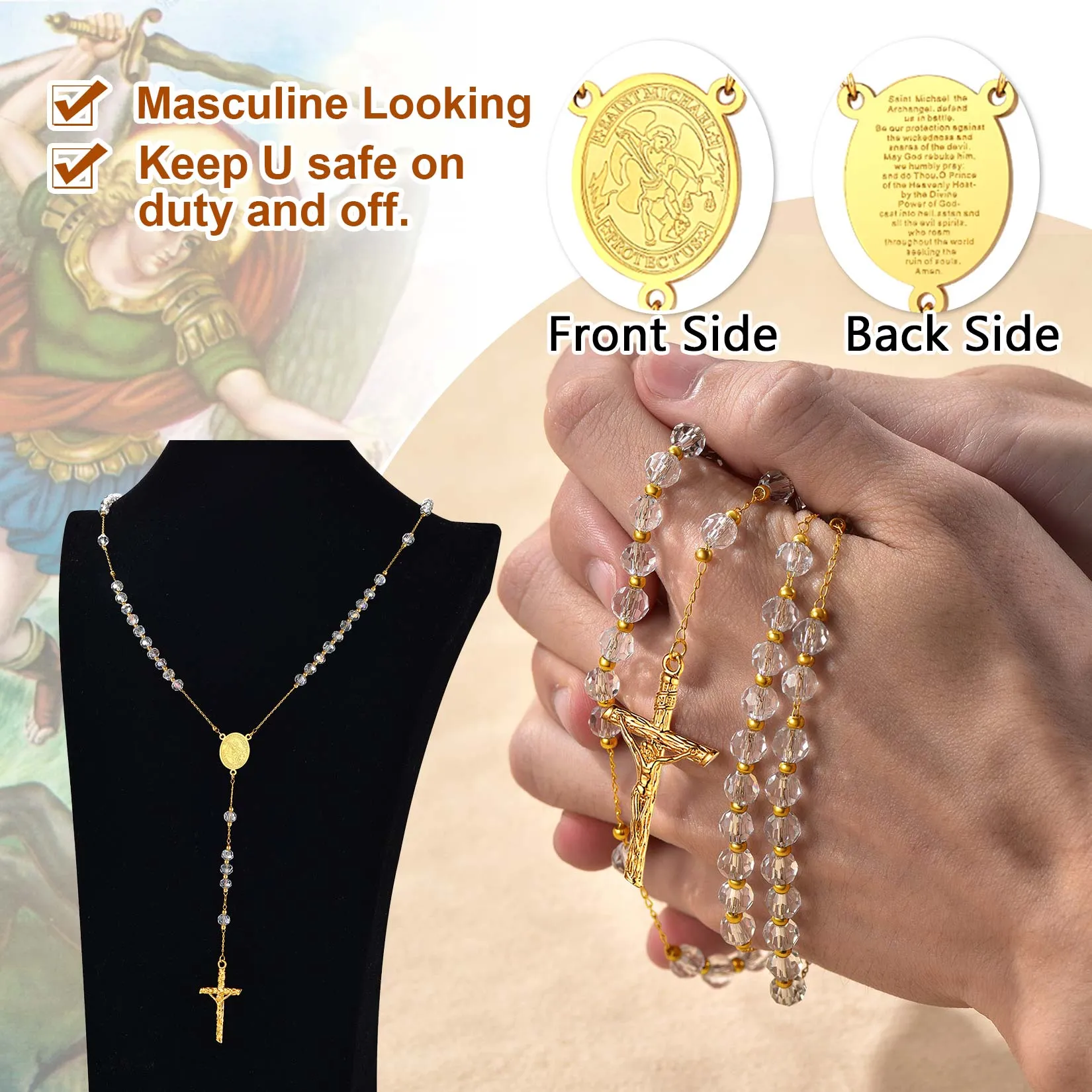 Catholic St. Michael Rosary Bead Necklace sold by FaithHeart product image thumbnail 5