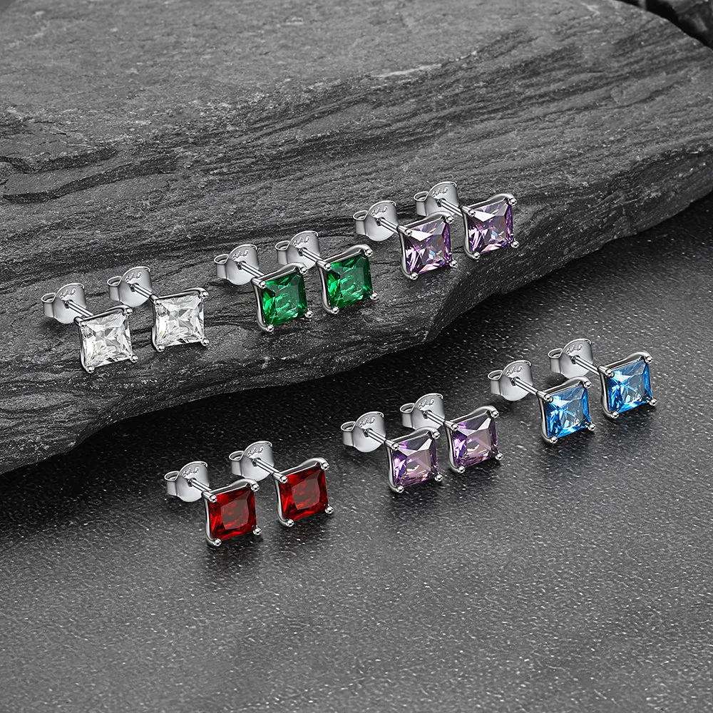 Sterling Silver Princess Cut Birthstone Stud Earrings Gift for Women Her sold by FaithHeart product image thumbnail 5