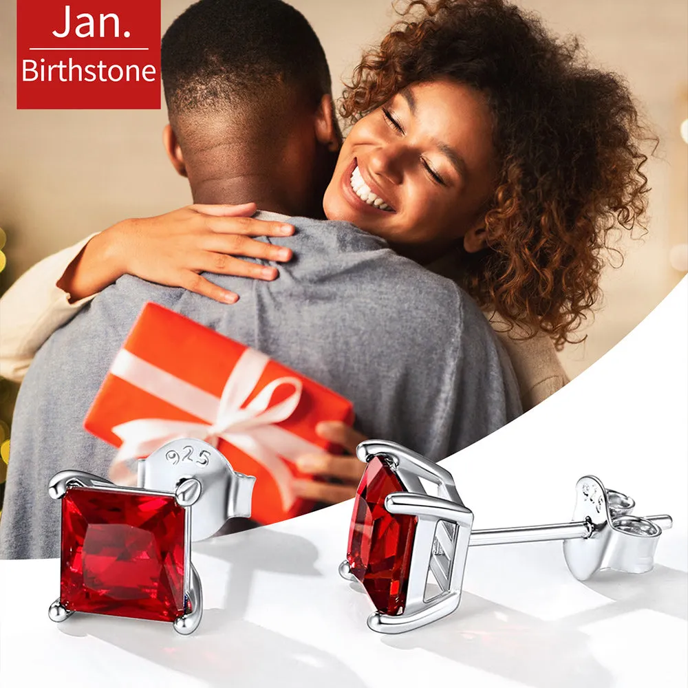 Sterling Silver Princess Cut Birthstone Stud Earrings Gift for Women Her sold by FaithHeart product image thumbnail 4