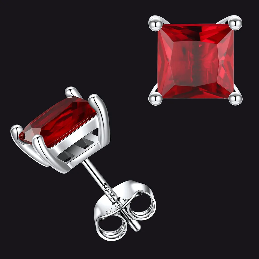 Sterling Silver Princess Cut Birthstone Stud Earrings Gift for Women Her sold by FaithHeart