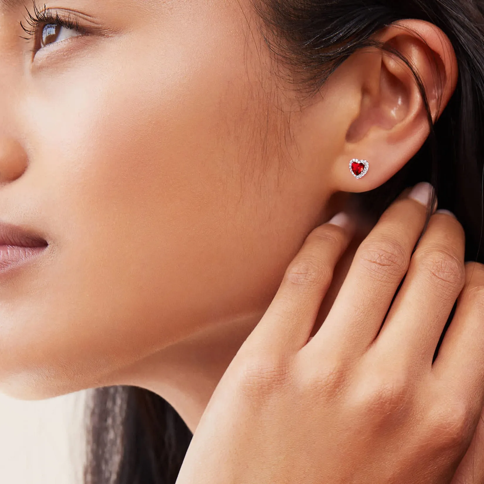 Sterling Silver Birthstone Heart Halo Stud Earrings for Women sold by FaithHeart product image thumbnail 3