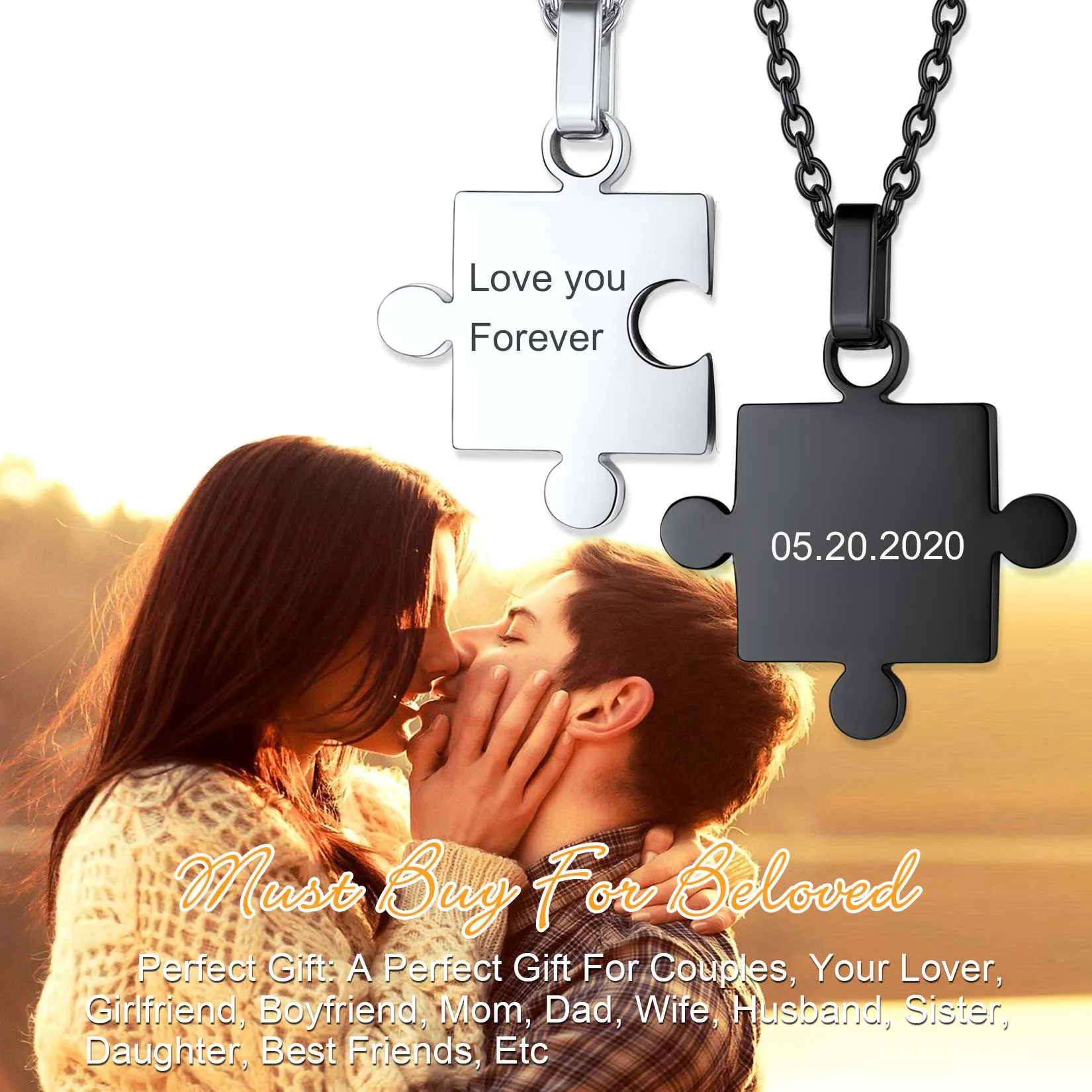 Custom Puzzle Matching Necklaces for Couple 2Pcs sold by FaithHeart product image thumbnail 4