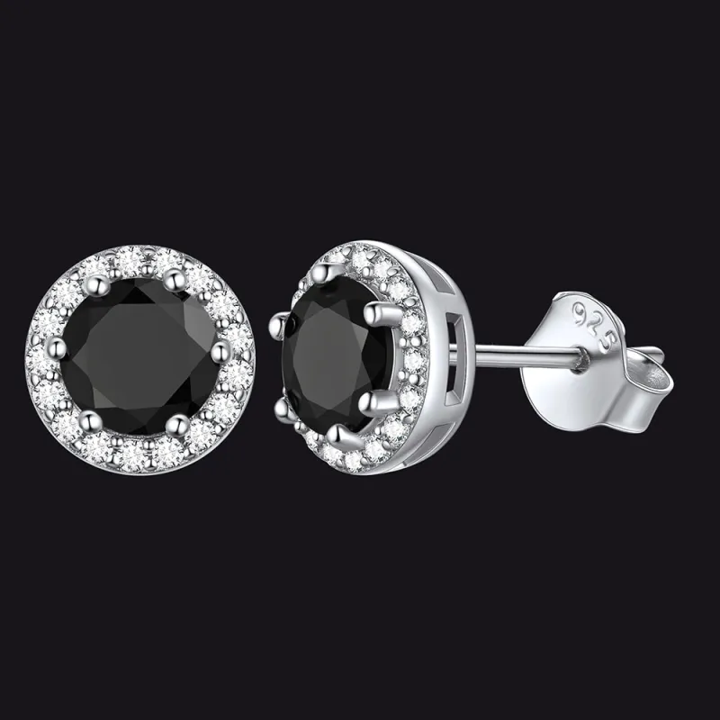 S925 Silver CZ Birthstone Stud Halo Earrings for Women sold by FaithHeart