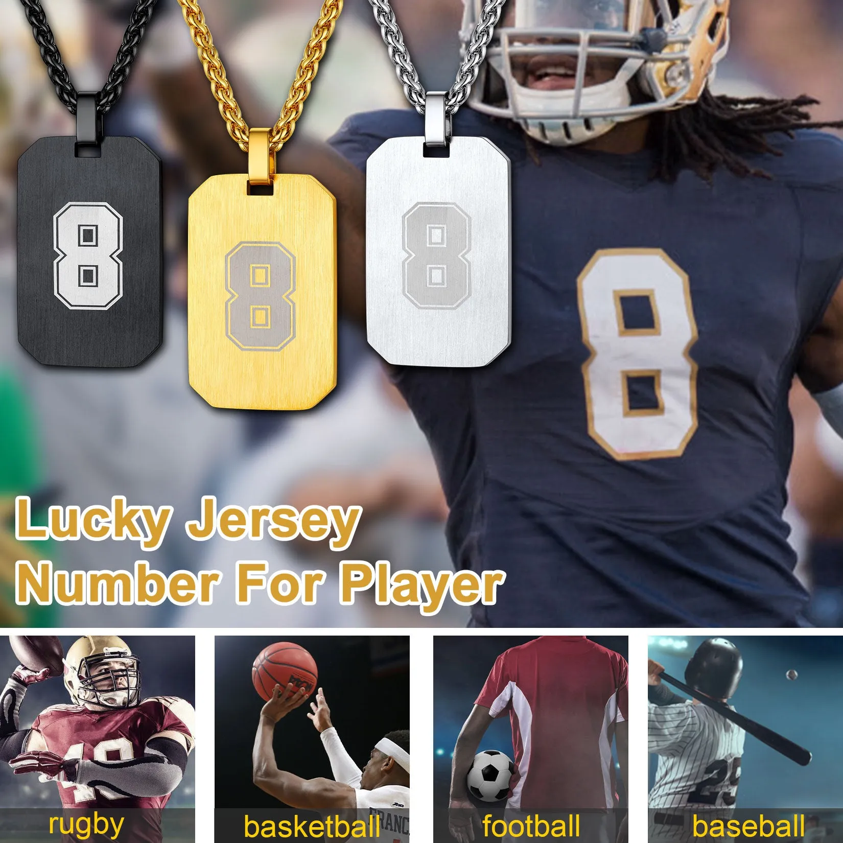 Customized Jersey Number Dog Tag Pendant Necklace For Men sold by FaithHeart product image thumbnail 4