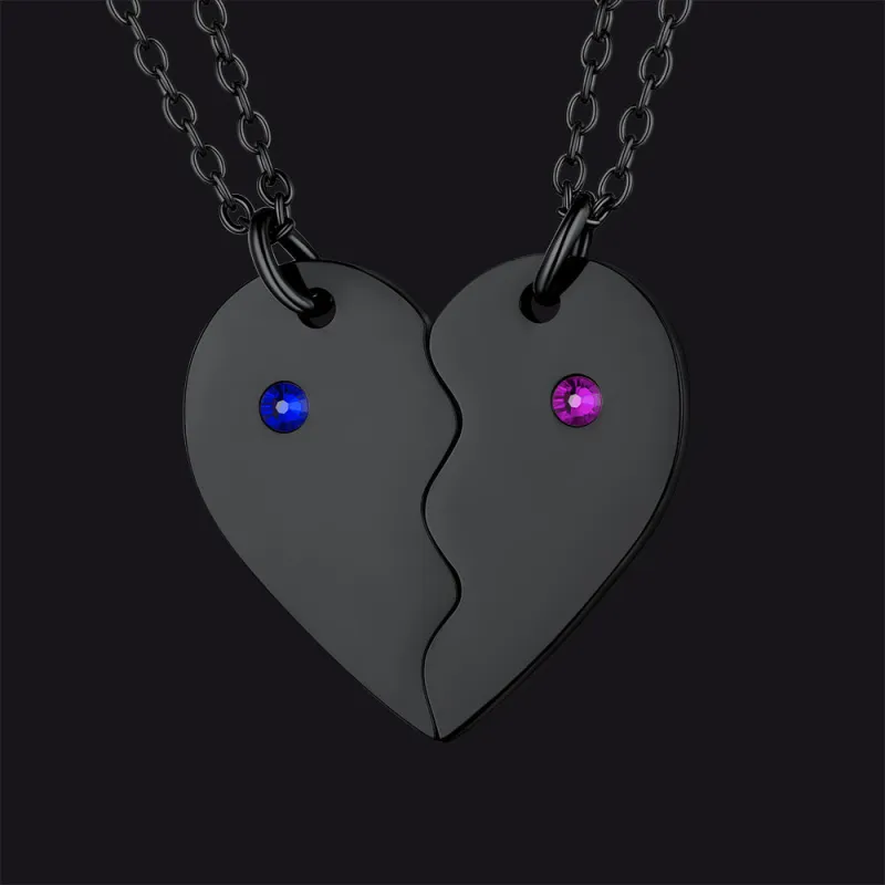 Custom Heart Matching Necklaces with Birthstone for Couple Best Friends sold by FaithHeart