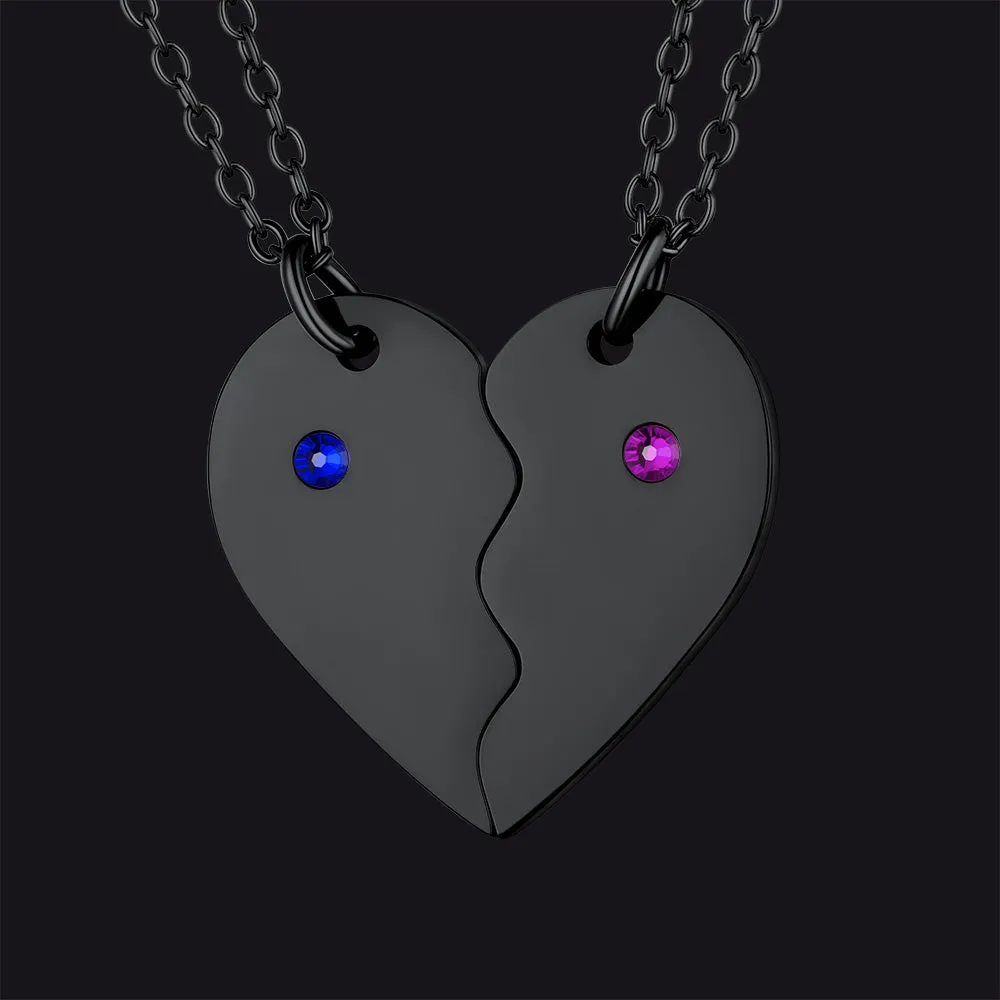 Custom Heart Matching Necklaces with Birthstone for Couple Best Friends sold by FaithHeart