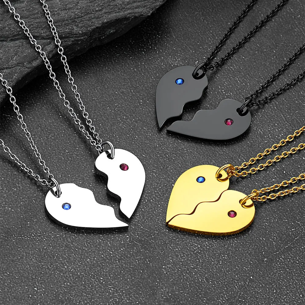 Custom Heart Matching Necklaces with Birthstone for Couple Best Friends sold by FaithHeart product image thumbnail 5