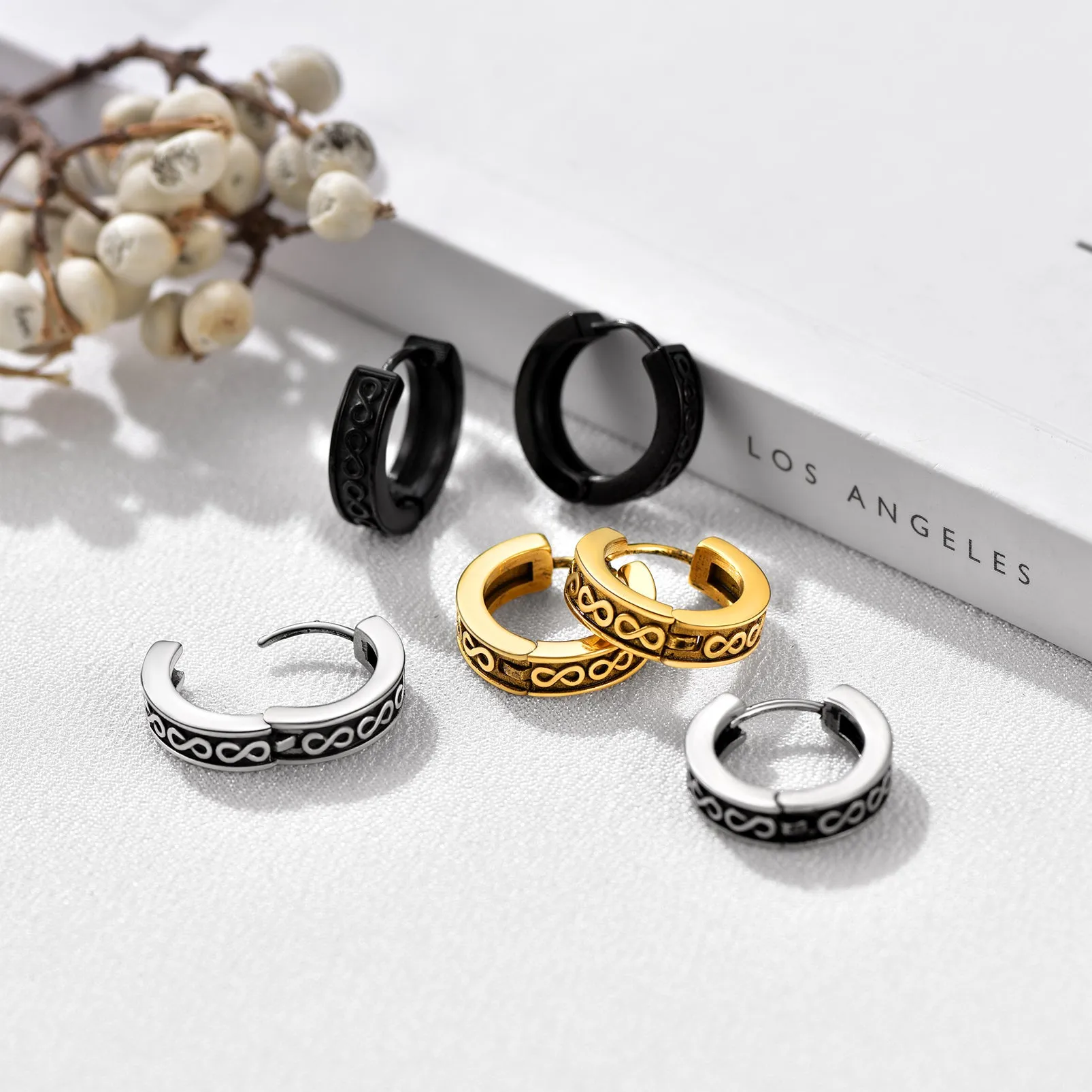 Chunky Infinity Huggie Hoop Earrings For Men sold by FaithHeart product image thumbnail 3