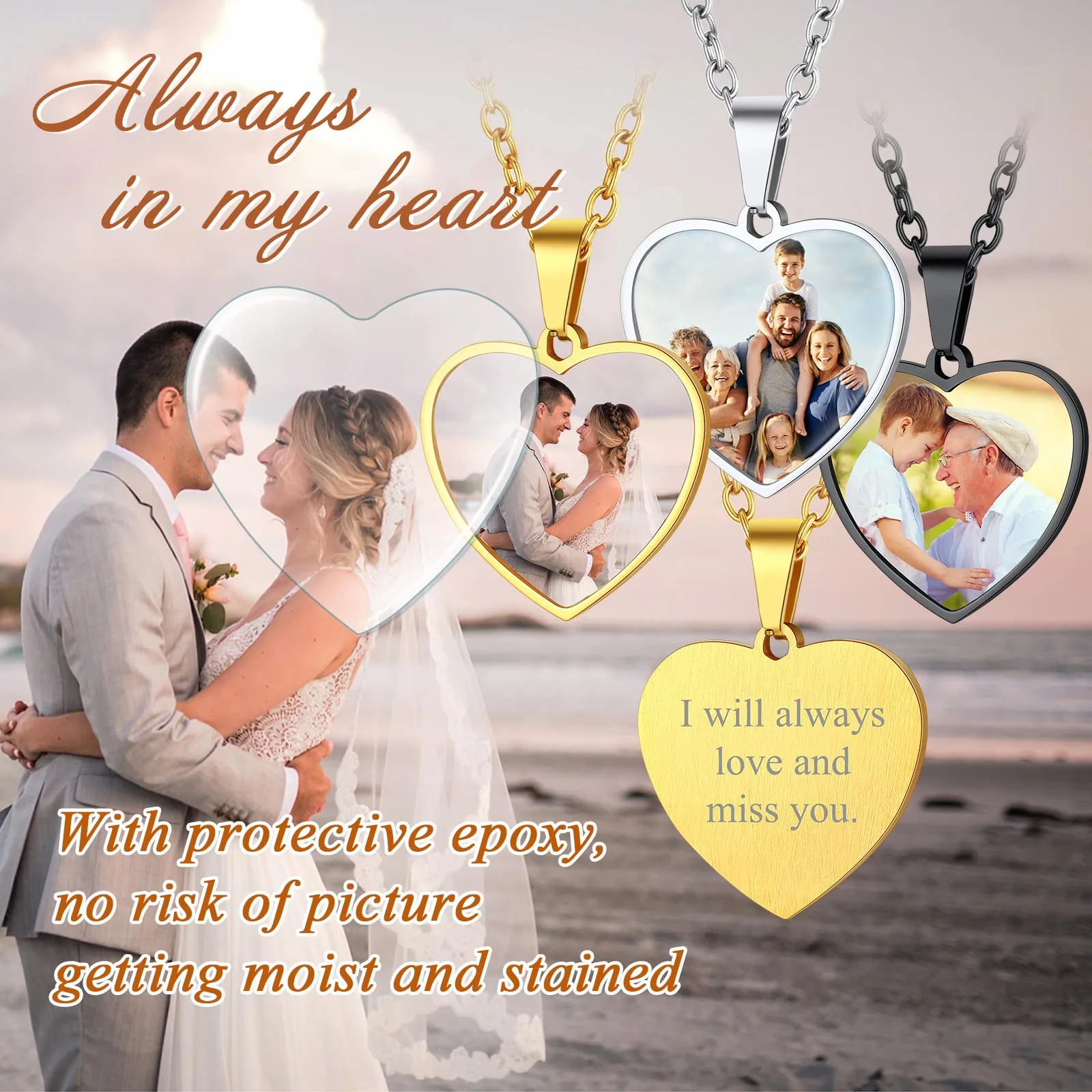 Customized Heart Photo Necklace Memorial Gift for Women Men sold by FaithHeart product image thumbnail 5