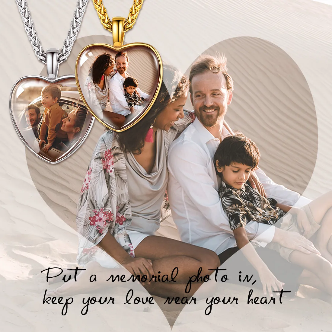 Personalized Heart Picture Memorial Necklace for Couple Women sold by FaithHeart product image thumbnail 5