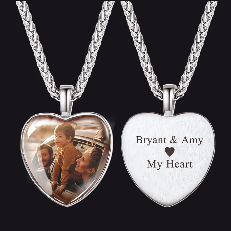 Personalized Heart Picture Memorial Necklace for Couple Women sold by FaithHeart