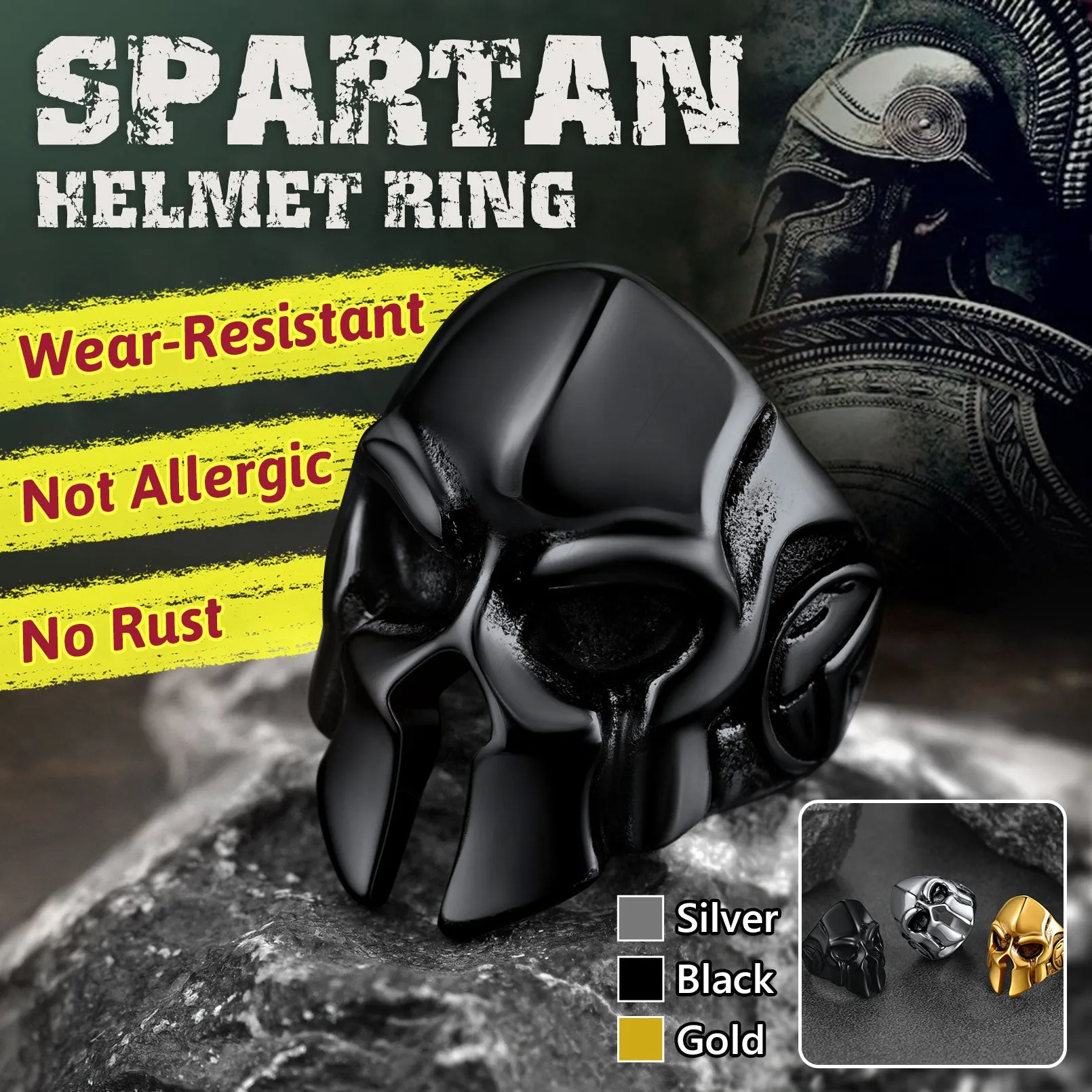 Flash Sale Stainless Steel Spartan Helmet Rings for Men sold by FaithHeart product image thumbnail 4