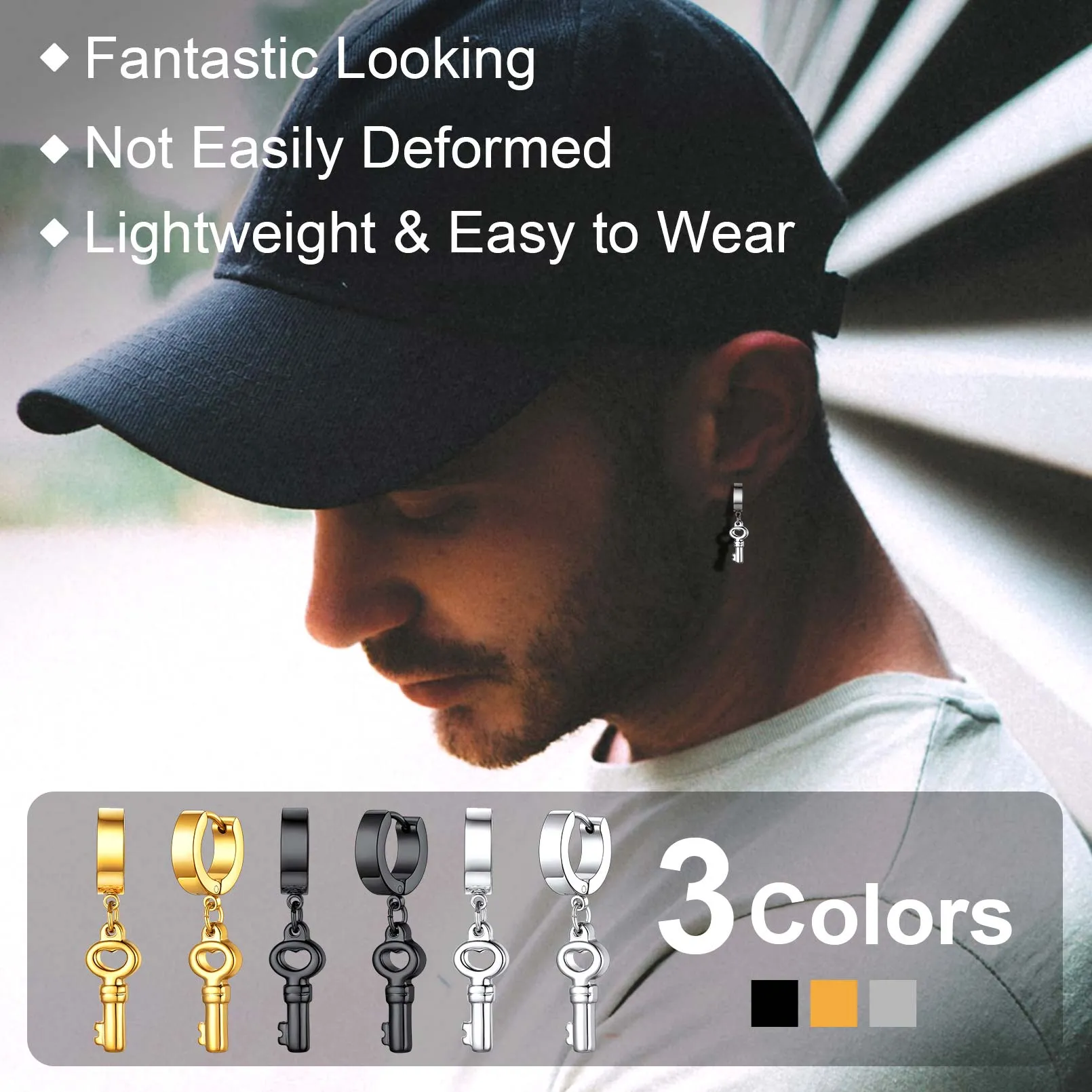 Flash Sale Key Dangle Hoop Earrings For Men sold by FaithHeart product image thumbnail 2