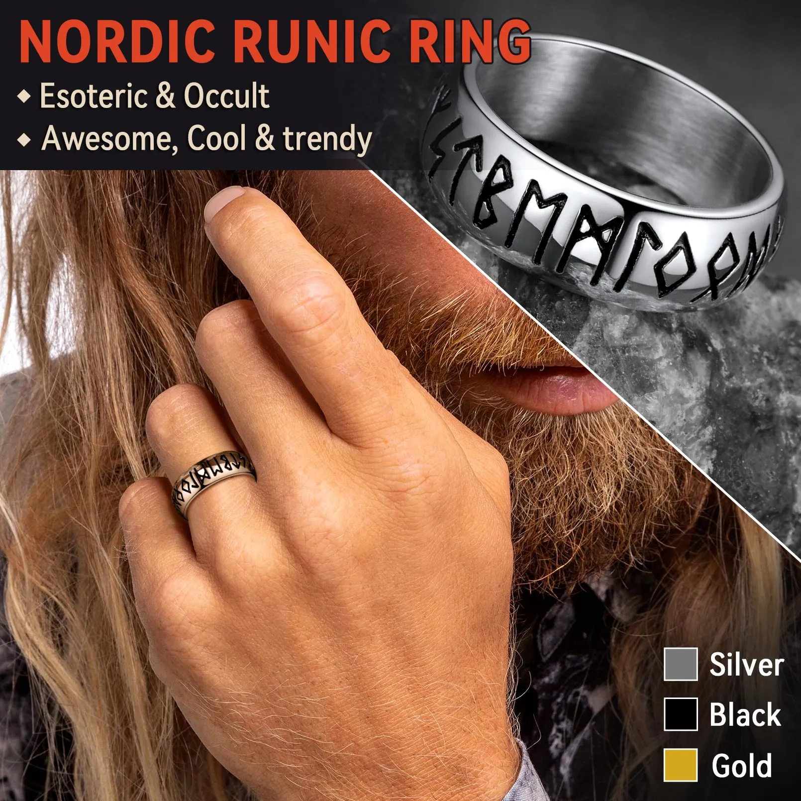 Flash Sale Norse Viking Runes Ring Stainless Steel Ring for Men sold by FaithHeart product image thumbnail 2