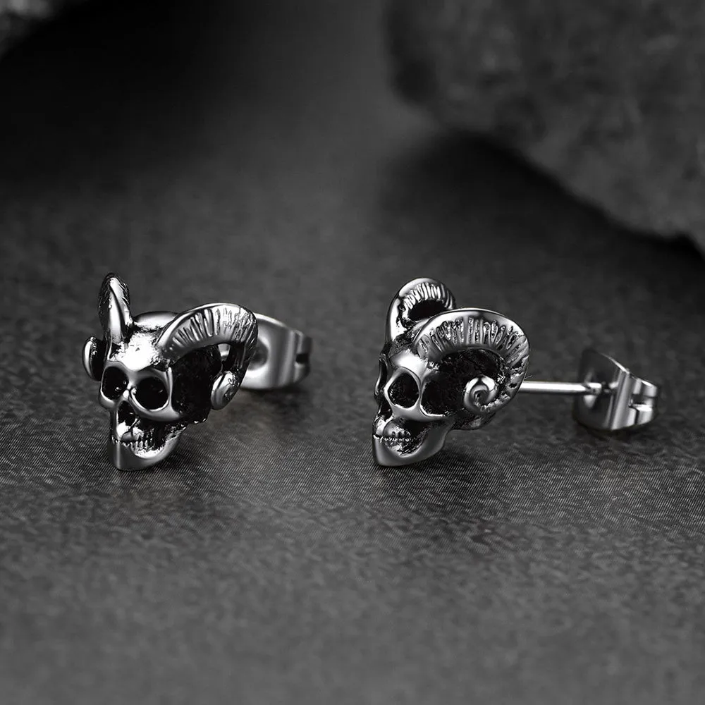Flash Sale Satanic Baphomet Goat Skull Head Stud Earrings For Men sold by FaithHeart product image thumbnail 2