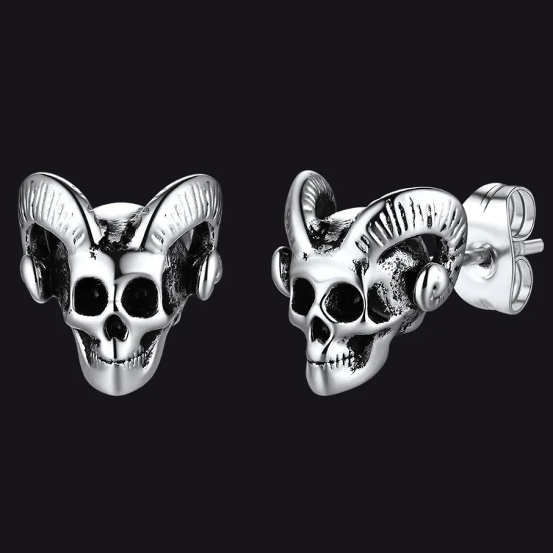 Flash Sale Satanic Baphomet Goat Skull Head Stud Earrings For Men sold by FaithHeart