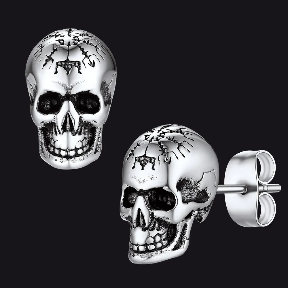 Flash Sale Sterling Silver Viking Skeleton Skull Stud Earrings for Men sold by FaithHeart