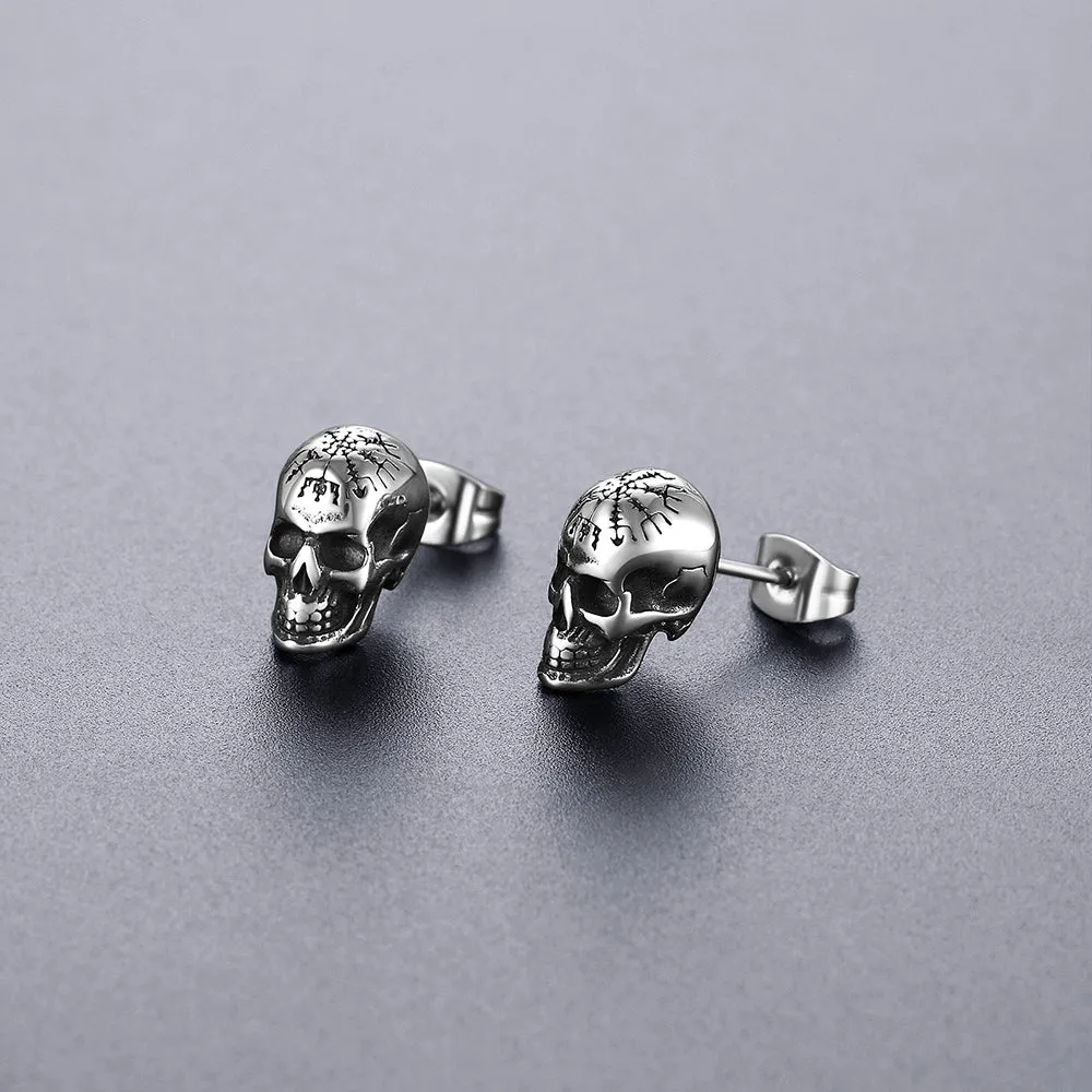 Flash Sale Sterling Silver Viking Skeleton Skull Stud Earrings for Men sold by FaithHeart product image thumbnail 3