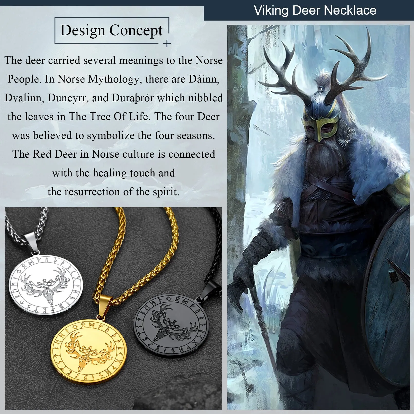 Flash Sale Stainless Steel Norse Viking Deer Necklace For Men sold by FaithHeart product image thumbnail 3