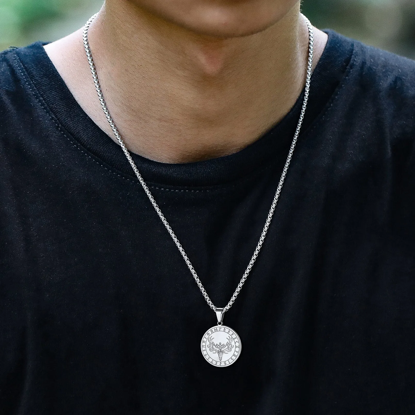 Flash Sale Stainless Steel Norse Viking Deer Necklace For Men sold by FaithHeart product image thumbnail 2