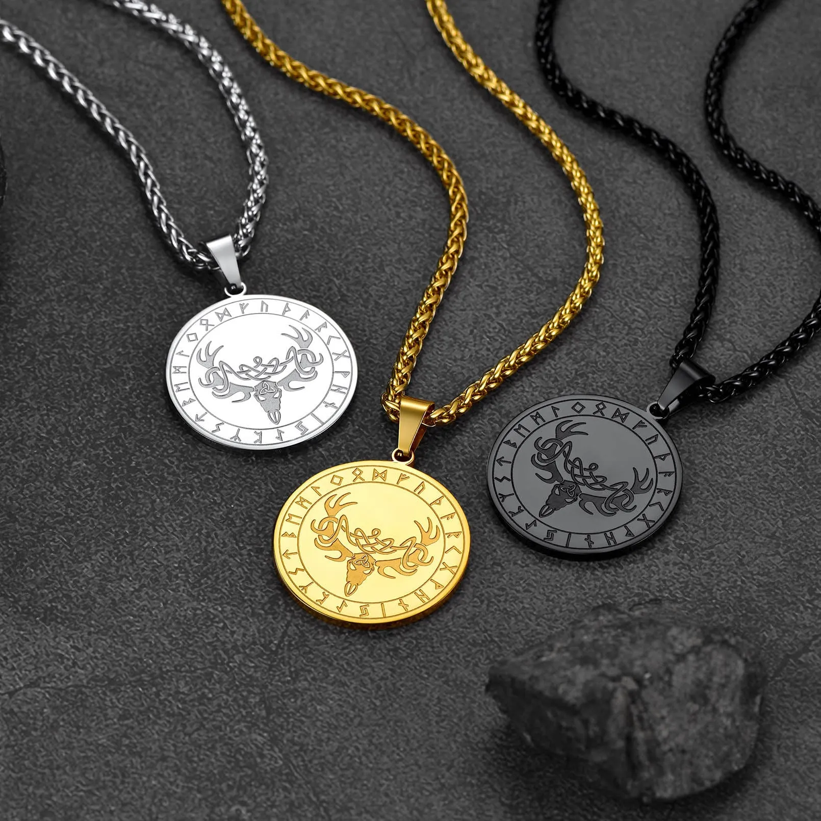 Flash Sale Stainless Steel Norse Viking Deer Necklace For Men sold by FaithHeart product image thumbnail 4