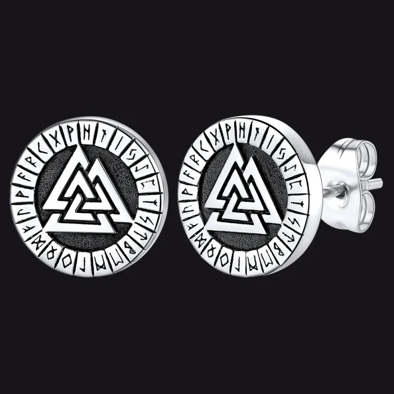 Flash Sale Sterling Silver Viking Valknut Black Stud Earrings For Men With Runes sold by FaithHeart