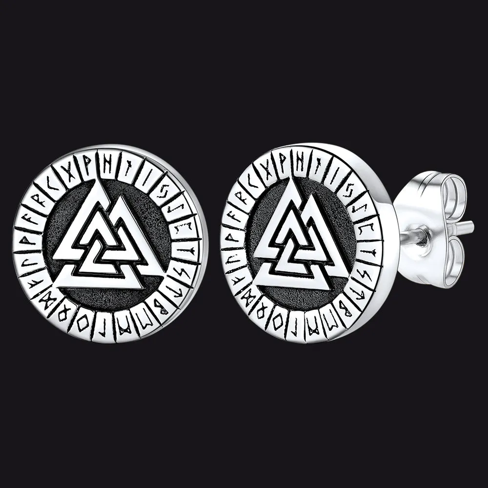 Flash Sale Sterling Silver Viking Valknut Black Stud Earrings For Men With Runes sold by FaithHeart