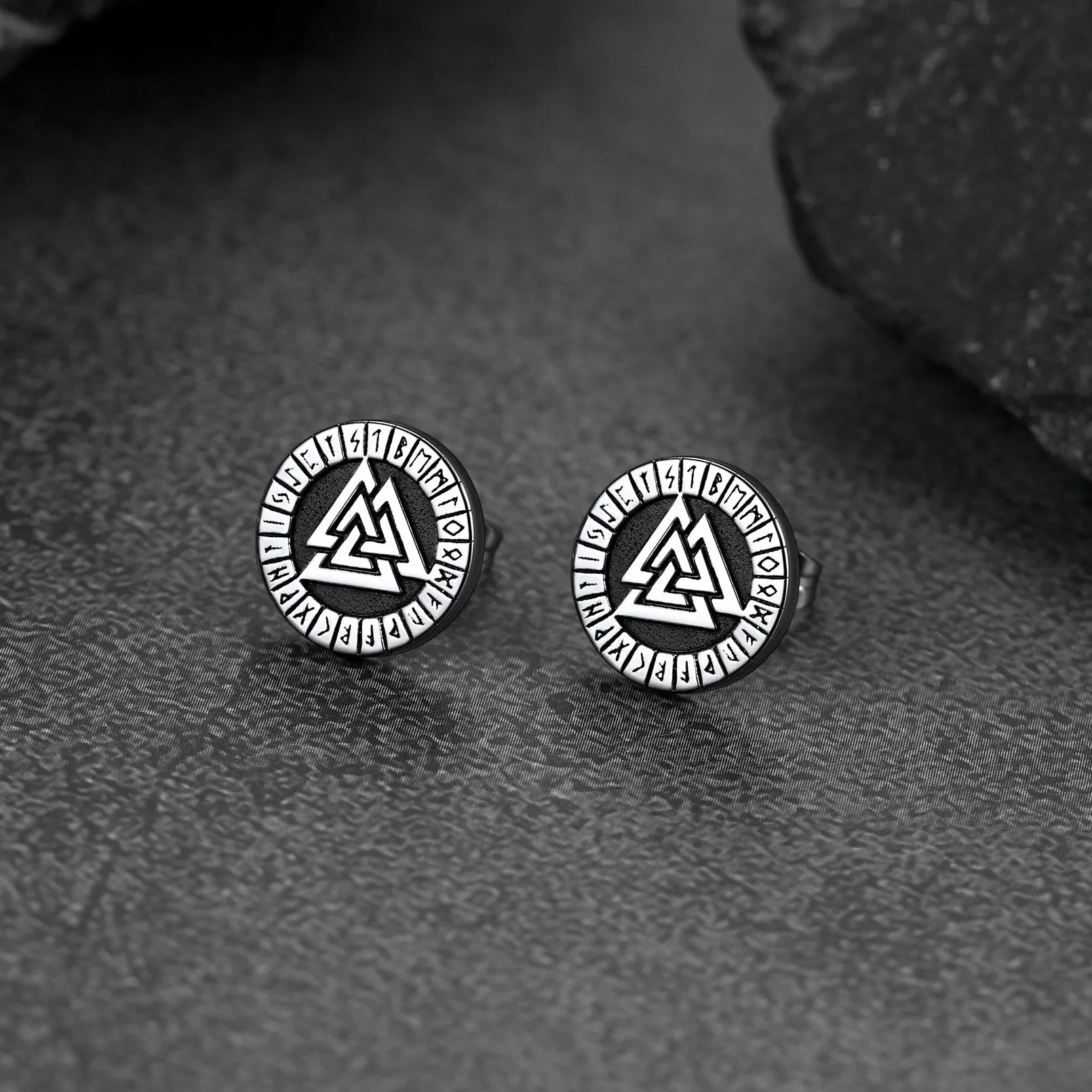 Flash Sale Sterling Silver Viking Valknut Black Stud Earrings For Men With Runes sold by FaithHeart product image thumbnail 3