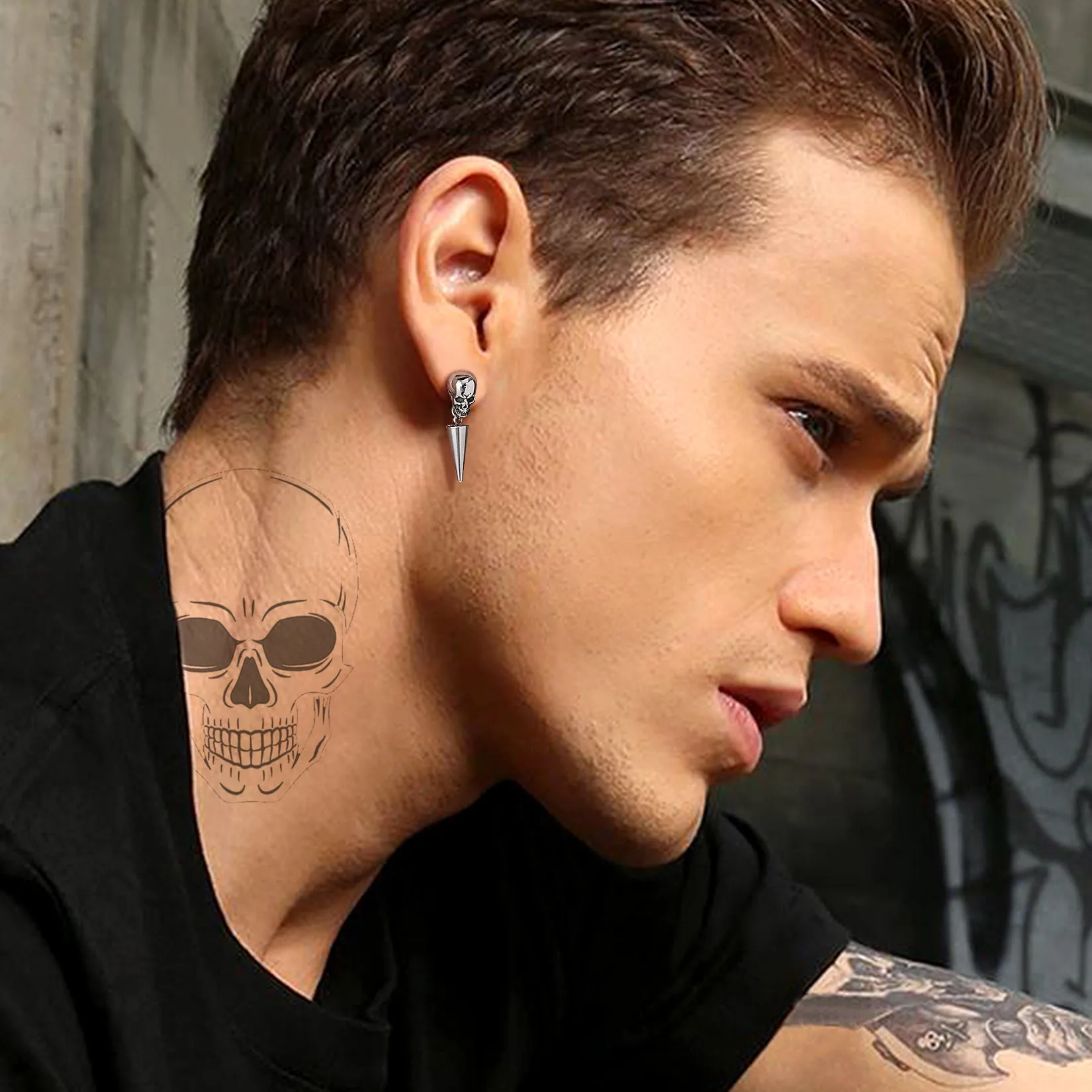Flash Sale Punk Spike Skull Earrings for Men sold by FaithHeart product image thumbnail 2