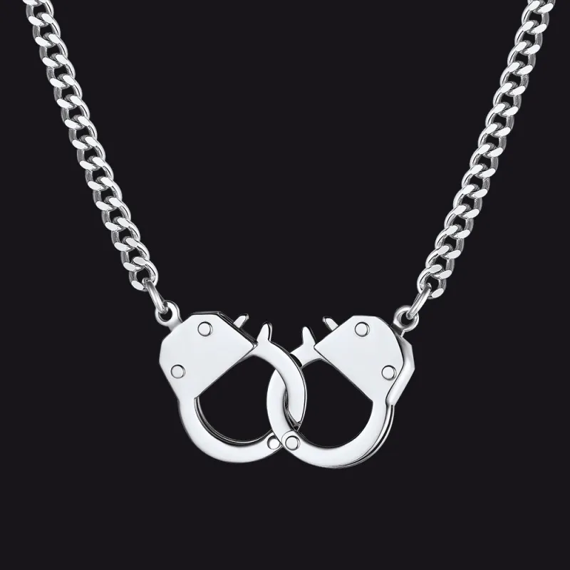 Punk Handcuff Necklace for Men, Partners in Crime Cuban Link Chain made by FaithHeart