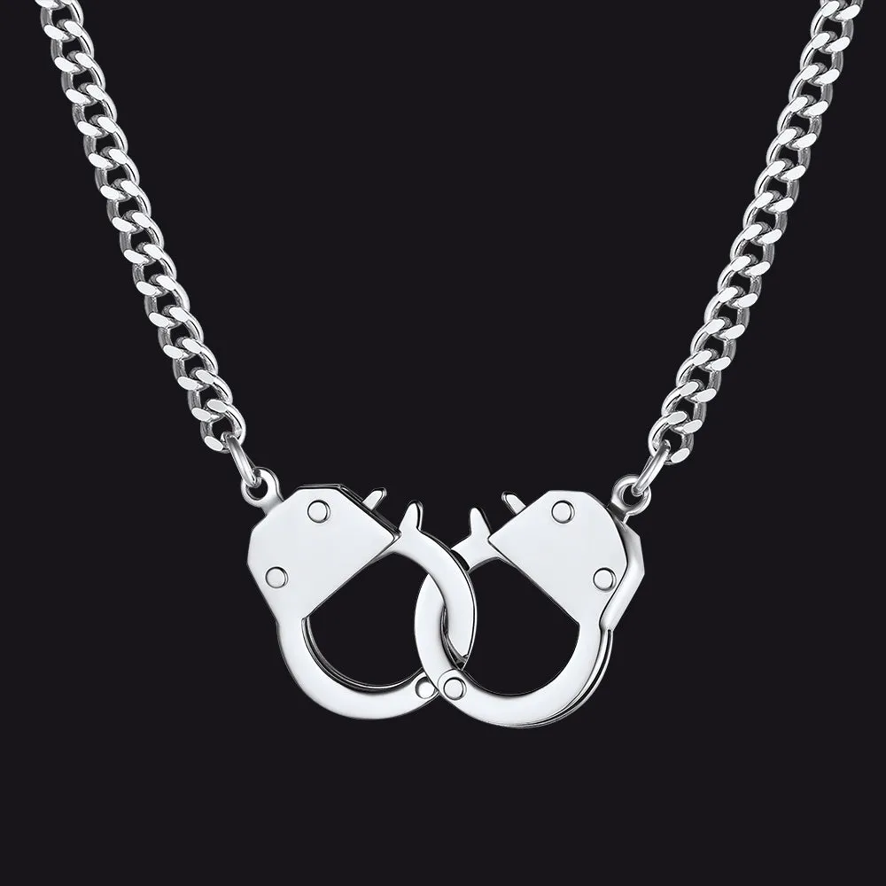 Punk Handcuff Necklace for Men, Partners in Crime Cuban Link Chain sold by FaithHeart