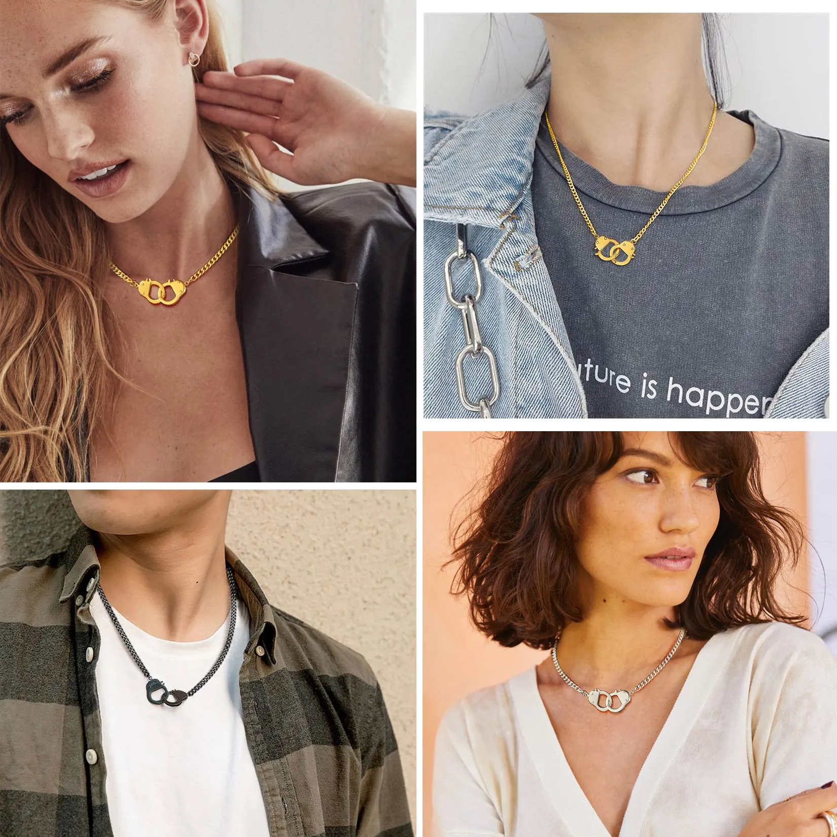 Punk Handcuff Necklace for Men, Partners in Crime Cuban Link Chain sold by FaithHeart product image thumbnail 3