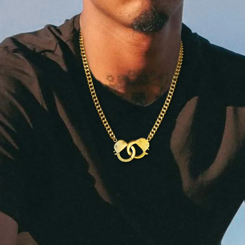 Punk Handcuff Necklace for Men, Partners in Crime Cuban Link Chain sold by FaithHeart product image thumbnail 2