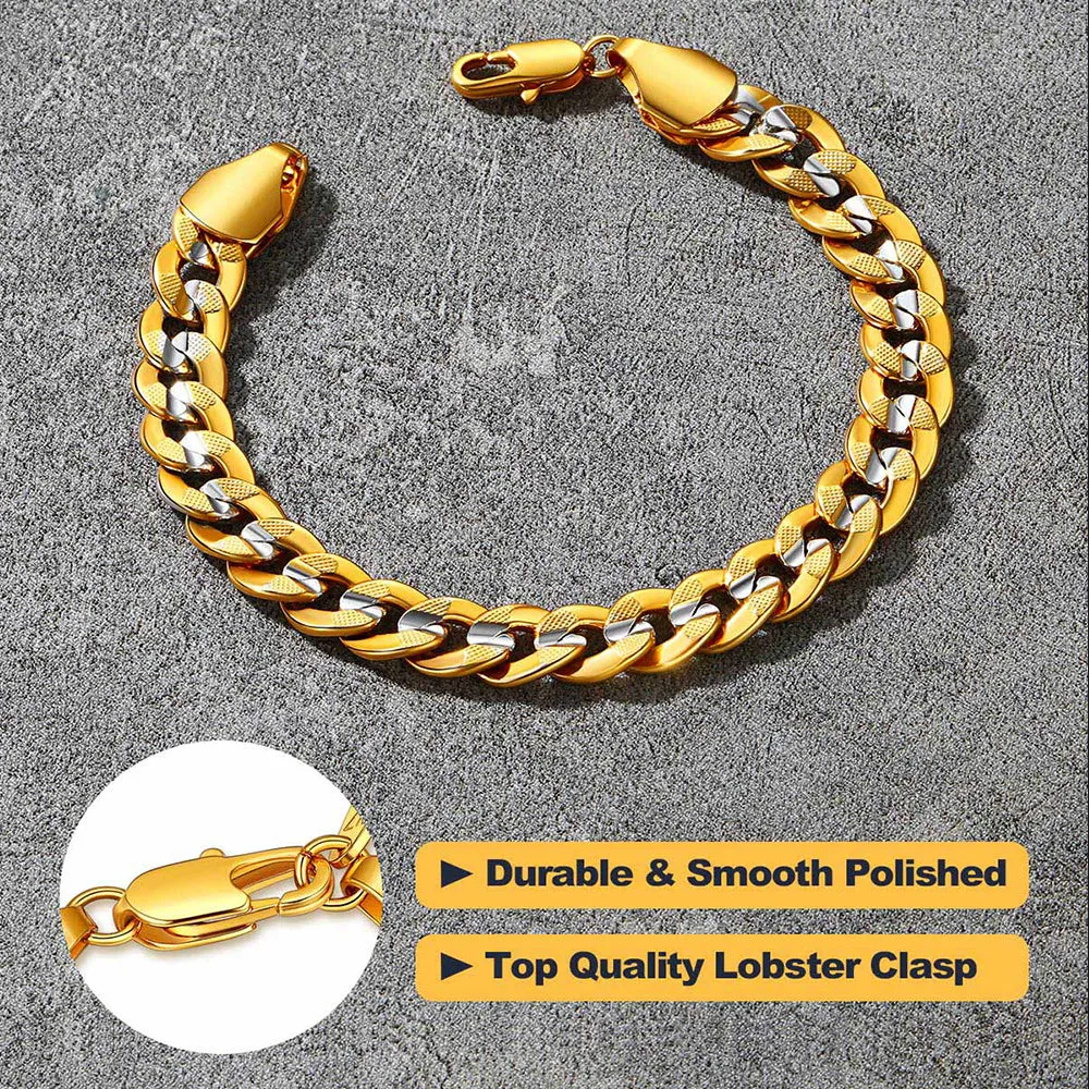 9mm Chunky Cuban Link Bracelet Unisex Two-Tone Jewelry for Men sold by FaithHeart product image thumbnail 4