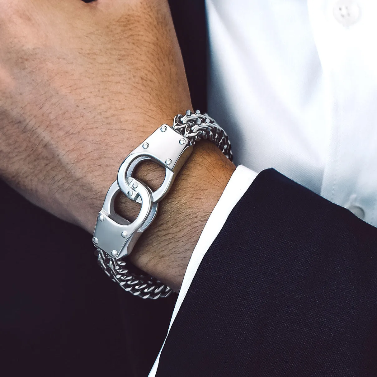 Handcuffs Chain Bracelet For Men with Celtic Knot in Stainless Steel sold by FaithHeart product image thumbnail 2