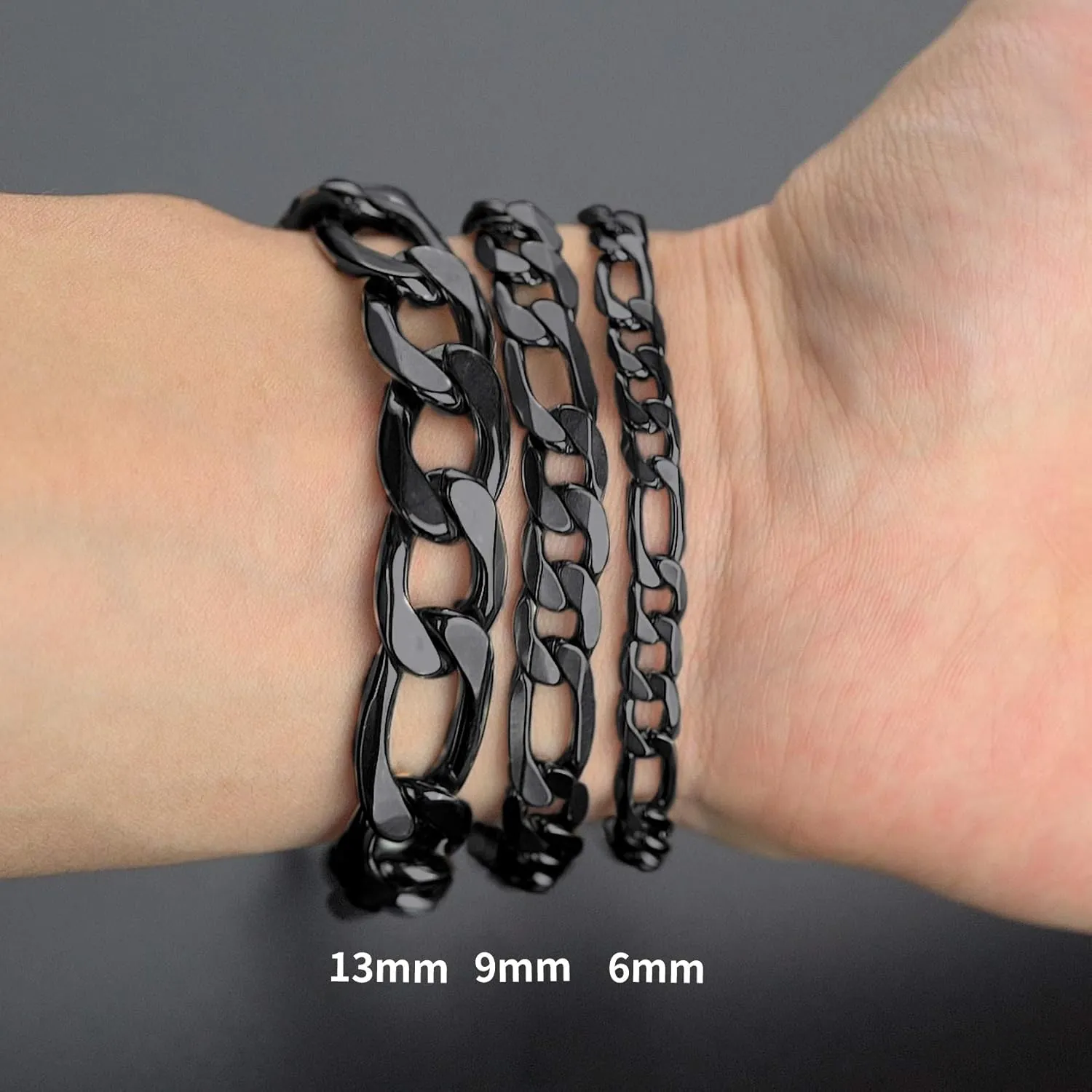 Figaro Cuban Link Chain Curb Bracelet For Men, 6MM-13MM sold by FaithHeart product image thumbnail 2