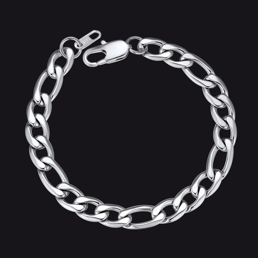 Figaro Cuban Link Chain Curb Bracelet For Men, 6MM-13MM sold by FaithHeart