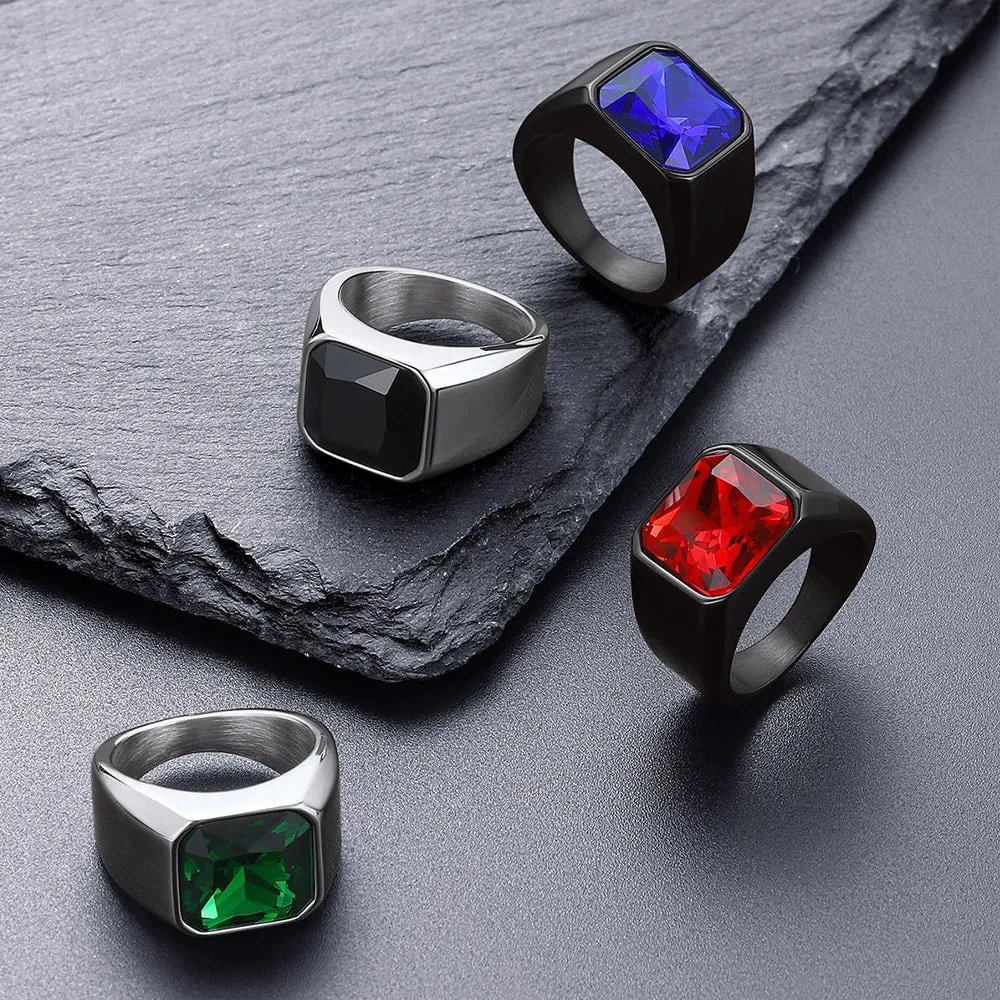 Engraved CZ Gemstone Band Ring for Men sold by FaithHeart product image thumbnail 4