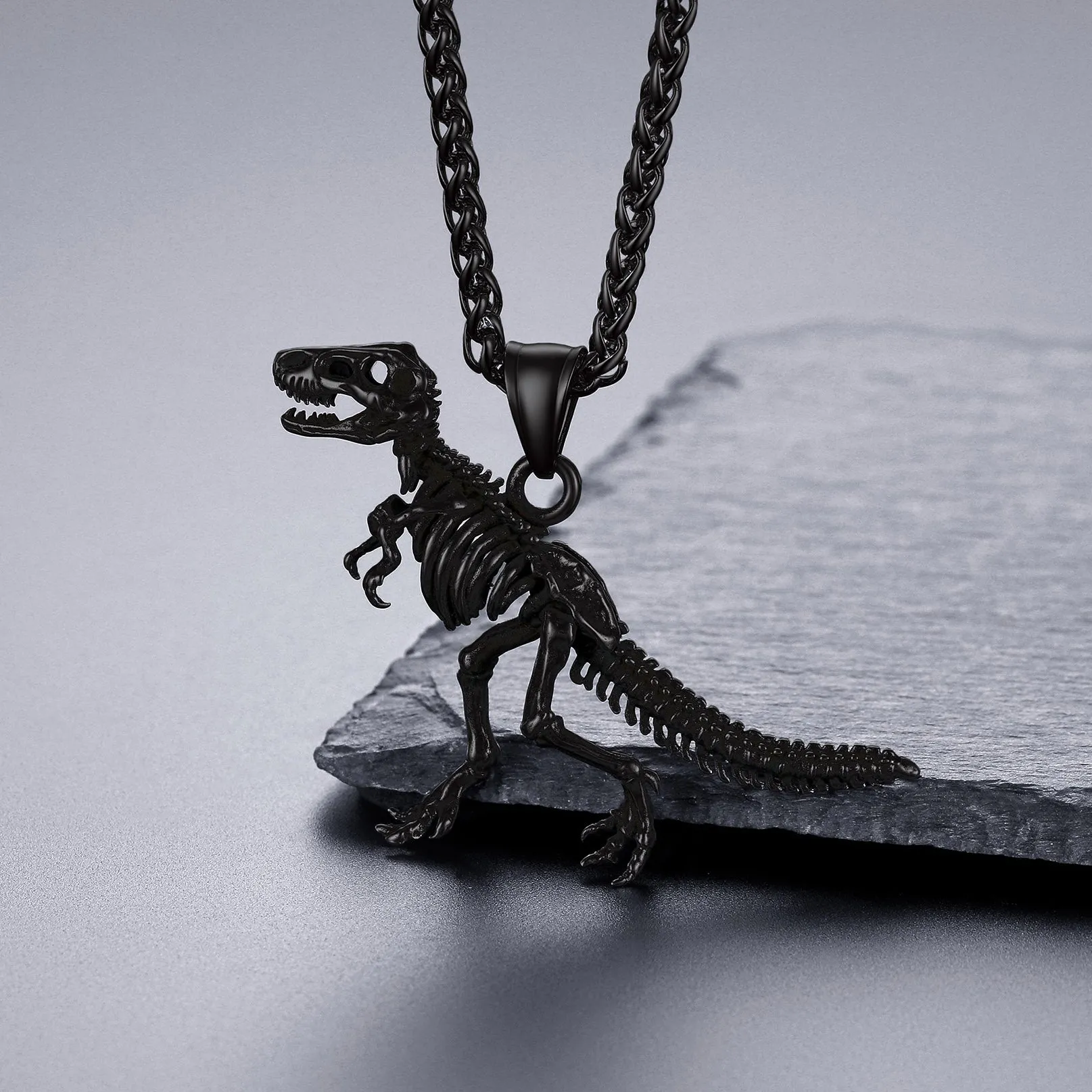 Punk Dinosaur Skeleton Necklace for Men in Stainless Steel sold by FaithHeart product image thumbnail 5